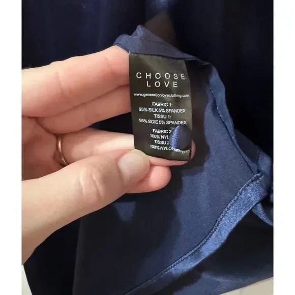 NWT Generation Love Charolette Navy Blue Silk Lace Sleeve Blouse Top Size S - Picture 10 of 10